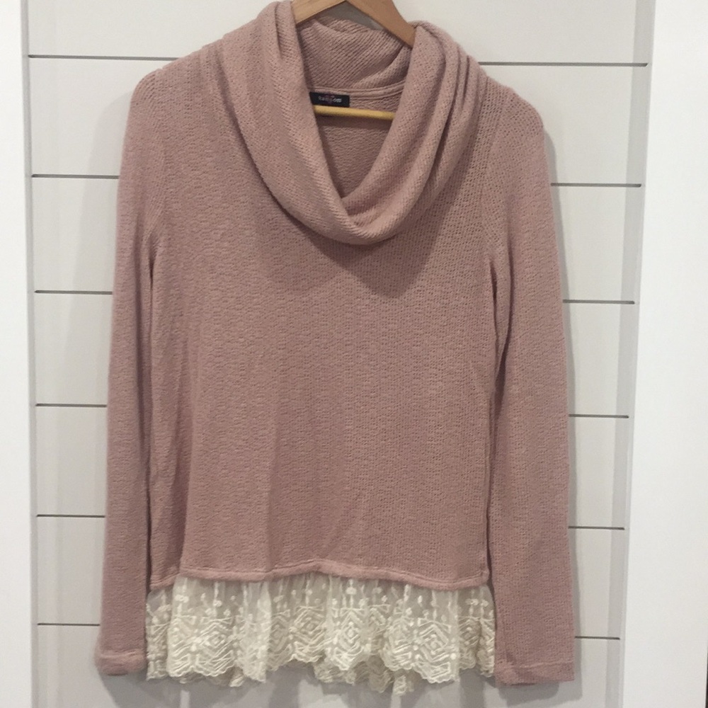 Blush Cowl Neck Sweater w/ Lace NWOT